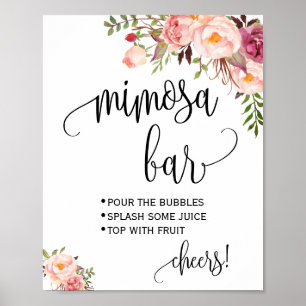 Poster Placa de bar Mimosa para chá de noiva floral rosa 