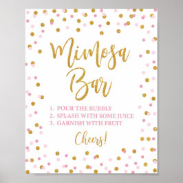 Poster Placa de Bar Mimosa Rosa e Confete Dourado Brilhan