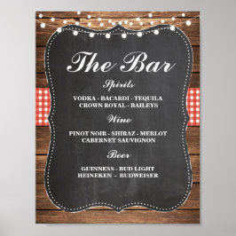 Poster Placa de Bar Recepção de Casamento Rustico Xadrez 