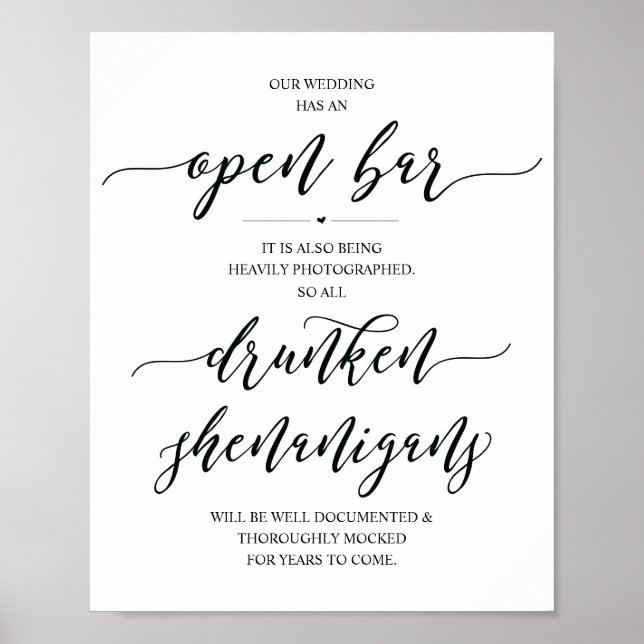Poster Placa de barra aberta no casamento, travessuras bê (Frente)