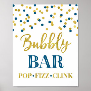 Poster Placa de barra borbulhante azul marinho com confet