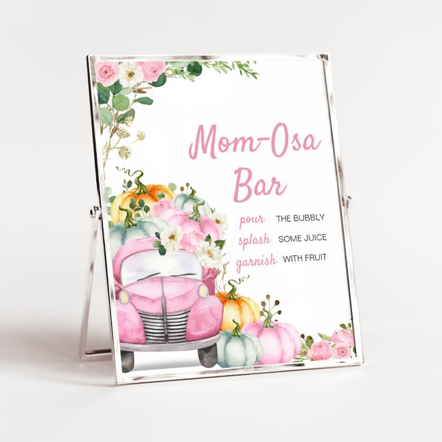 Poster Placa de barra da mamãe Osa de caminhão rosa de ab (Little Pumpkin Pink Truck Baby Shower Mom Osa Bar Sign)