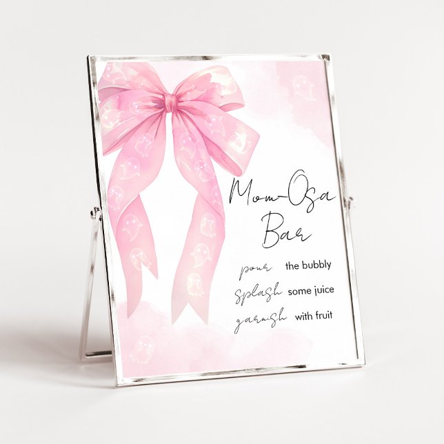 Poster Placa de Barra da Mamãe Osa para Chuvinha de Boo C (Girl Coquette Halloween Baby Shower Mom Osa Bar Sign)