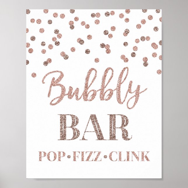 Poster Placa de barra de bolhas em confete dourado rosa (Frente)