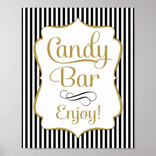 Póster Placa de Barra de Chocolate Preto Buffet Ouro (Frente)