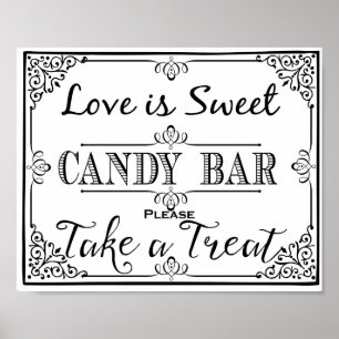 Poster Placa de barra de doces elegante casamento preto o