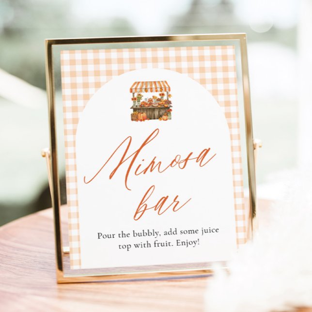 Poster Placa de barra de Mimosa de laranja de outono fres (Fall Orange Fresh Off The Market Mimosa Bar Sign)