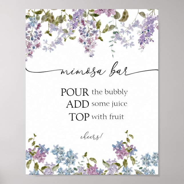 Poster Placa de barra de Mimosa de Lavanda e Lilases (Frente)