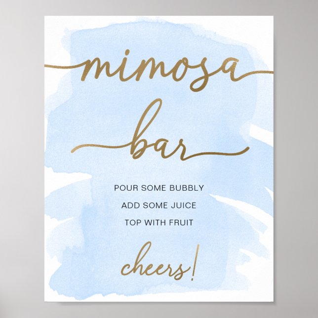 Poster Placa de barra de Mimosa dourada com aquarela azul (Frente)