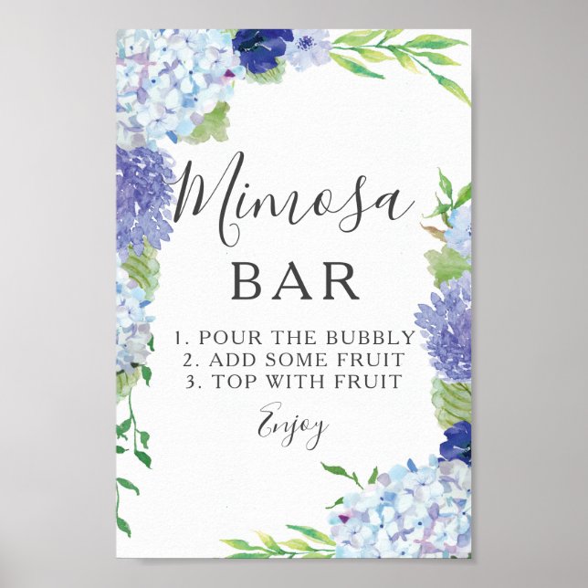 Poster Placa de barra de Mimosa Hortênsia Azul (Frente)