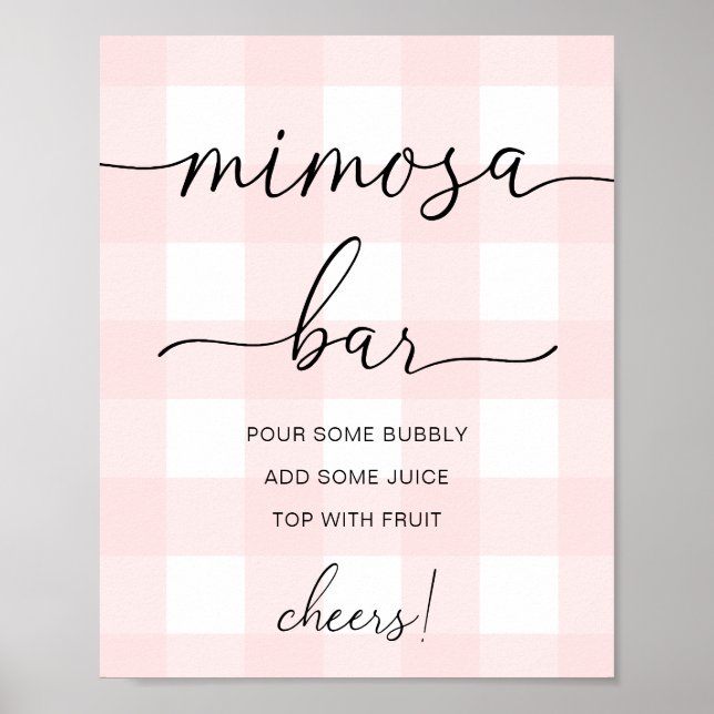 Poster Placa de barra de Mimosa Xadrez Rosa (Frente)
