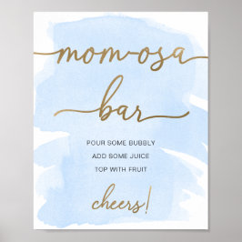 Poster Placa de barra de Mom-osa dourada com aquarela azu