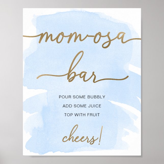 Poster Placa de barra de Mom-osa dourada com aquarela azu (Frente)