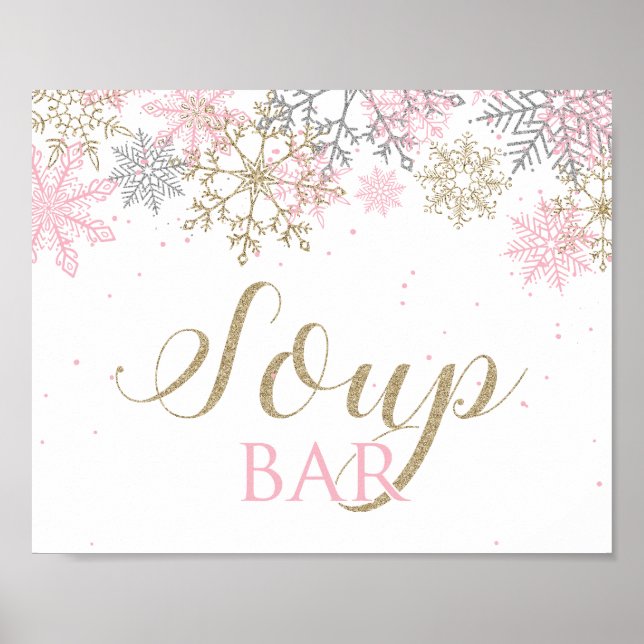 Poster Placa de barra de sopa de floco de neve rosa Winte (Frente)