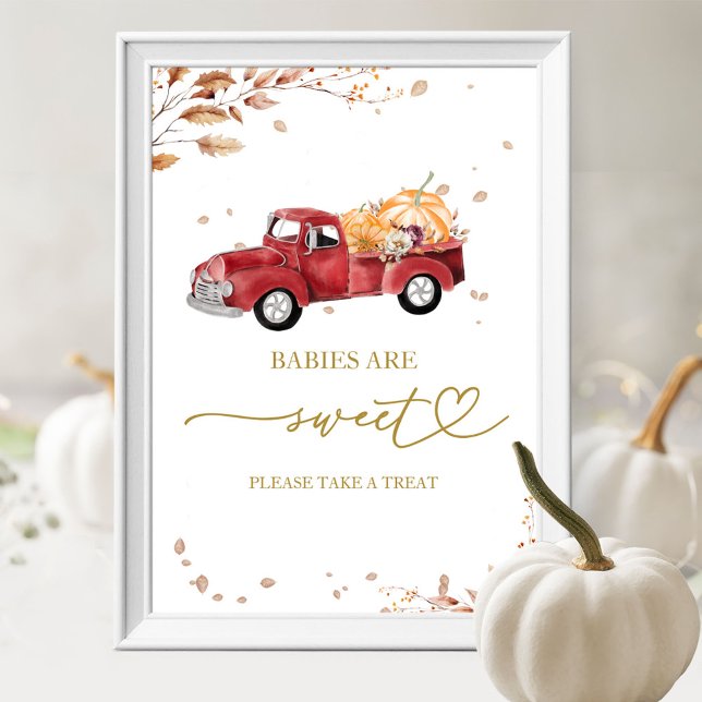 Poster Placa de Bebe de Outono Bebe de Caminhão Vermelho  (Criador carregado)