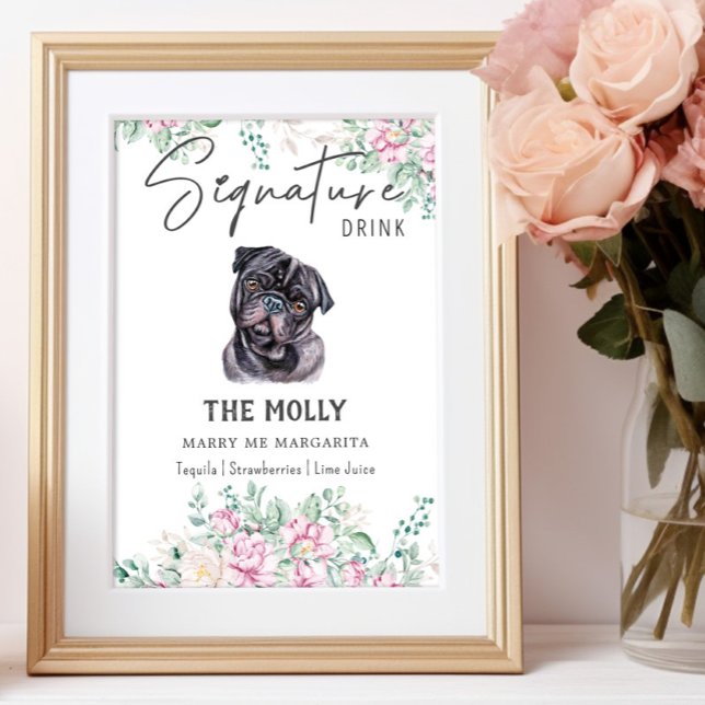 Poster Placa de bebida característica do cão Pug (Criador carregado)