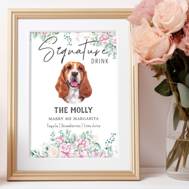 Poster Placa de bebida com assinatura de cão Basset Hound (Criador carregado)