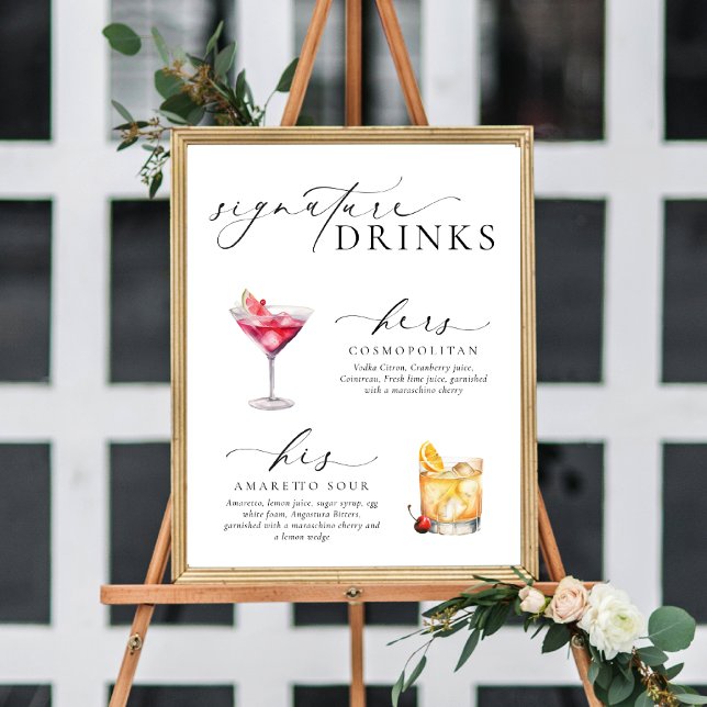 Poster Placa de Bebidas com Assinatura Minimalista Modern (Criador carregado)