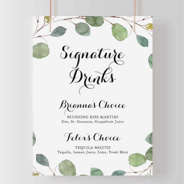 Poster Placa de Bebidas com Caligrafia de Eucalipto (Criador carregado)