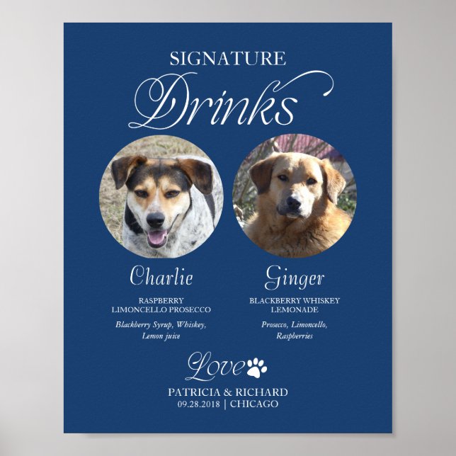 Poster Placa de Bebidas com Foto e Assinatura de Casament (Frente)