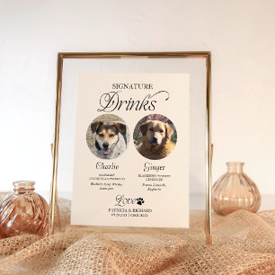 Poster Placa de Bebidas com Foto e Assinatura de Casament