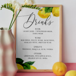 Poster Placa de Bebidas de Limão | Bar de Casamento Botân