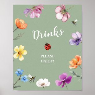 Poster Placa de bebidas para chá de bebê Wildflower Loveb