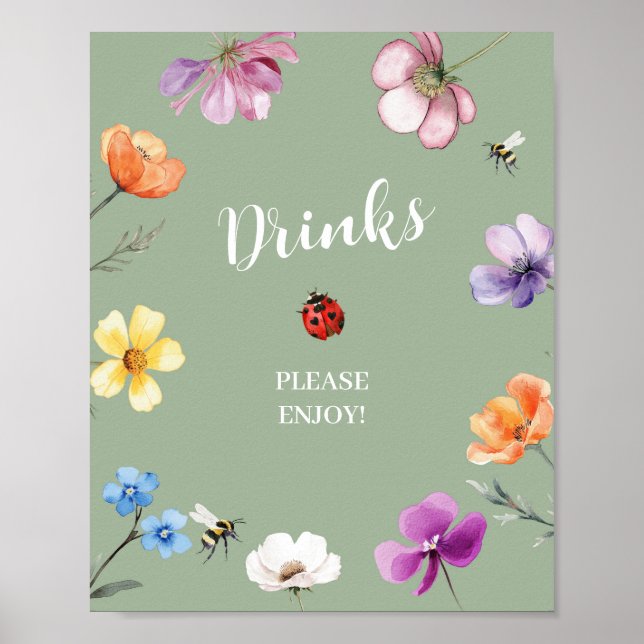 Poster Placa de bebidas para chá de bebê Wildflower Loveb (Frente)