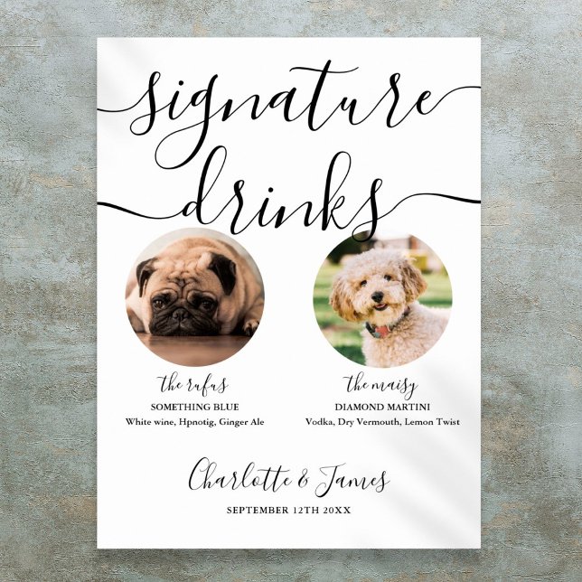 Poster Placa de Bebidas Personalizadas para Cachorro no C (Pet Dog Wedding Signature Drinks Sign)