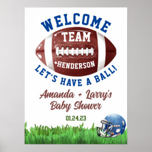 Poster Placa de Bem-Vindo para Chá de Bebê de Futebol em 