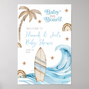 Poster Placa de Bem-Vindo para Chá de Bebê Menino Azul Be