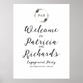 Poster Placa de Bem-Vindo para Festa de Noivado com Monog