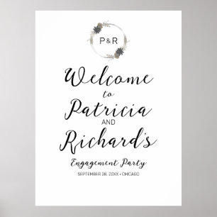 Poster Placa de Bem-Vindo para Festa de Noivado com Monog