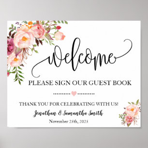 Poster Placa de boas-vindas ao nosso livro de visitas flo