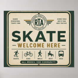 Poster Placa de Boas-Vindas ao Skate Vintage Comunidade