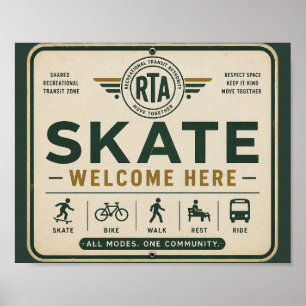 Poster Placa de Boas-Vindas ao Skate Vintage Comunidade
