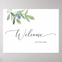 Poster Placa de Boas-Vindas Azul para Casamento ou Chá de
