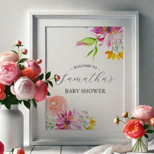 Poster Placa de Boas-Vindas Baby in Bloom – Floral Rosa