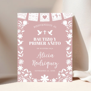 Poster Placa de Boas-Vindas BAUTIZO Rosa Cielito Lindo