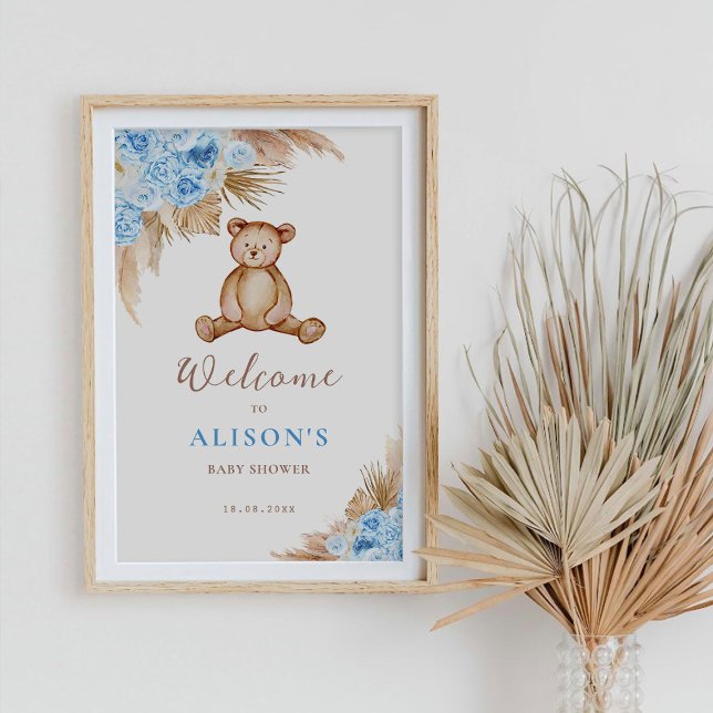 Poster Placa de Boas-Vindas Bebê Capim Pampas Urso de Pel (Criador carregado)