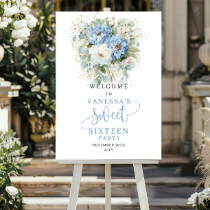 Poster Placa de Boas-Vindas Boho Pastel Azul Floral Sweet