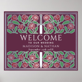 Poster Placa de Boas-Vindas Casamento Floral Prata Malva