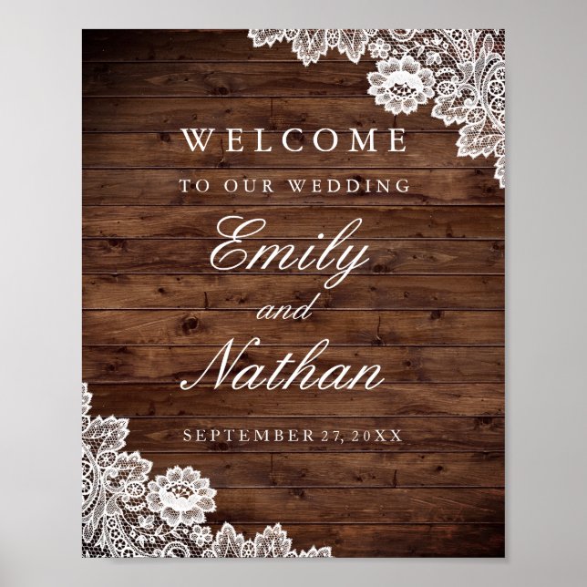 Póster Placa de Boas-Vindas Casamento Rústico Madeira Ren (Frente)