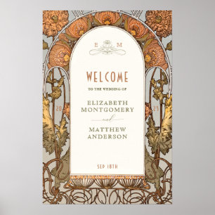 Poster Placa de Boas-Vindas Casamento Vintage Art Nouveau