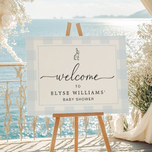 Poster Placa de Boas-Vindas Coelho Azul Gingham