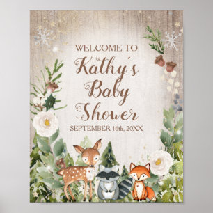 Poster Placa de Boas-Vindas com Animais de Inverno Floral