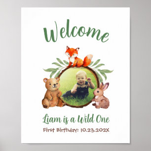 Poster Placa de Boas-Vindas com Animais Fofos da Floresta