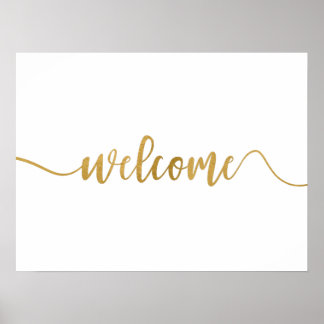 Poster Placa de Boas-Vindas com Caligrafia Dourada Simple