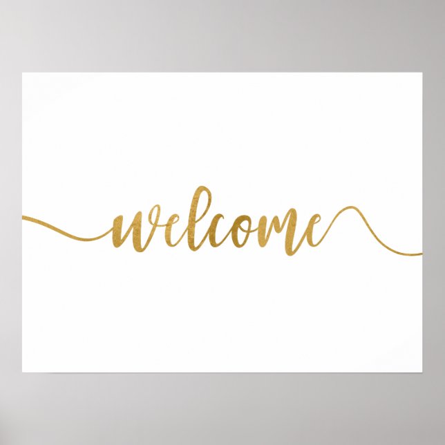 Poster Placa de Boas-Vindas com Caligrafia Dourada Simple (Frente)