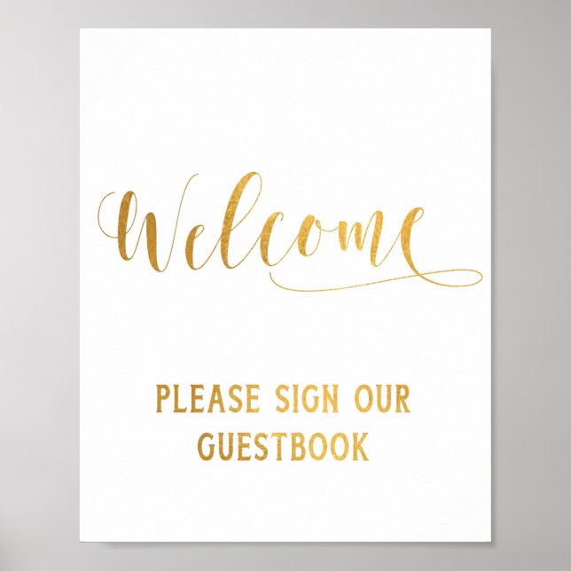 Poster Placa de Boas-Vindas com Caligrafia Dourada Simple (Frente)